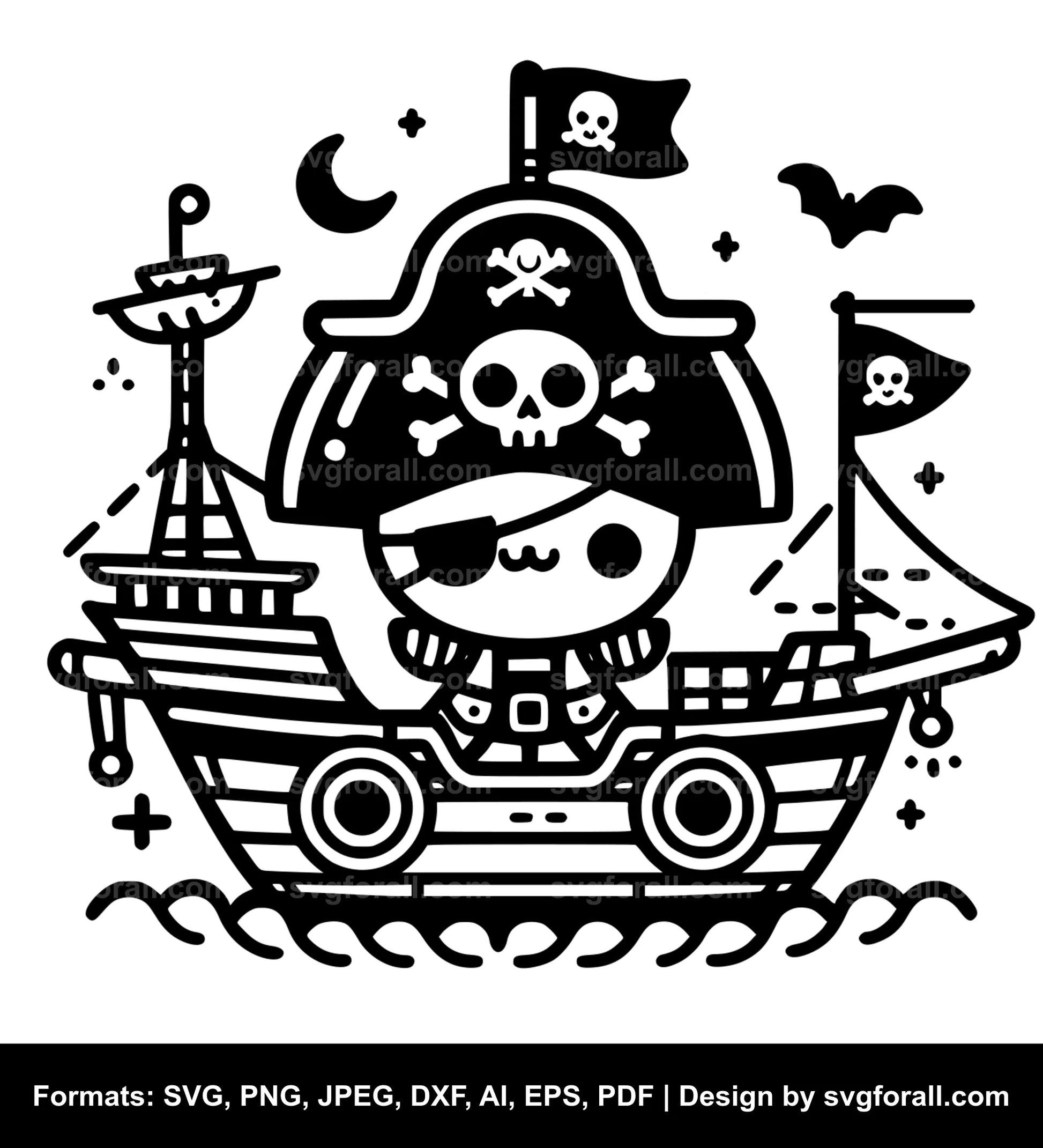 Cute Pirate Ship SVG Vector