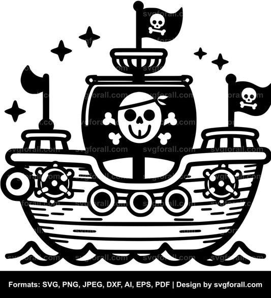 Cute Pirate Ship Vector SVG