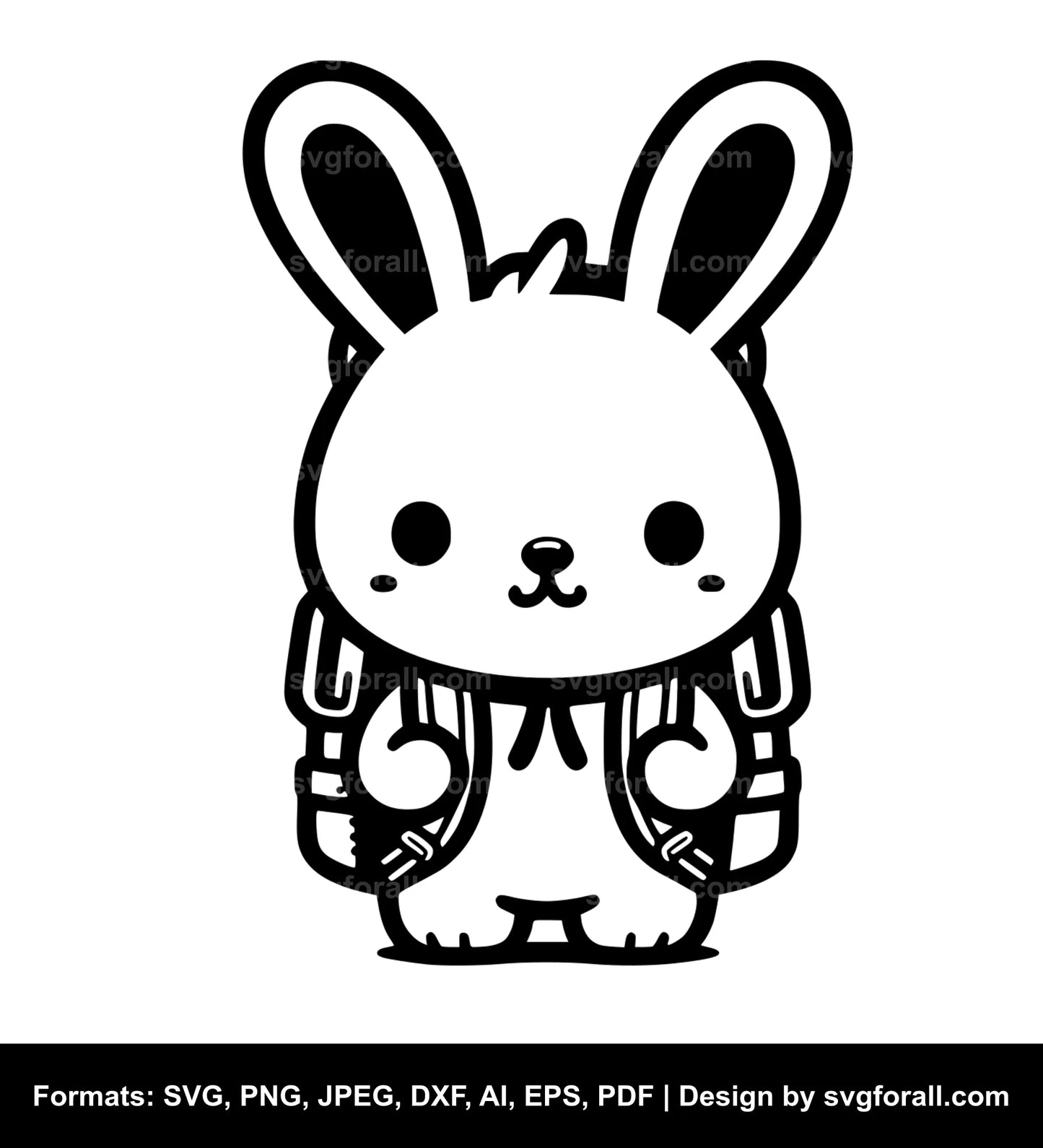 Cute Rabbit With Backpack Black SVG