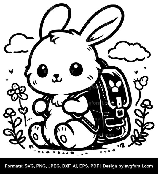 Cute Rabbit With Backpack Vector SVG