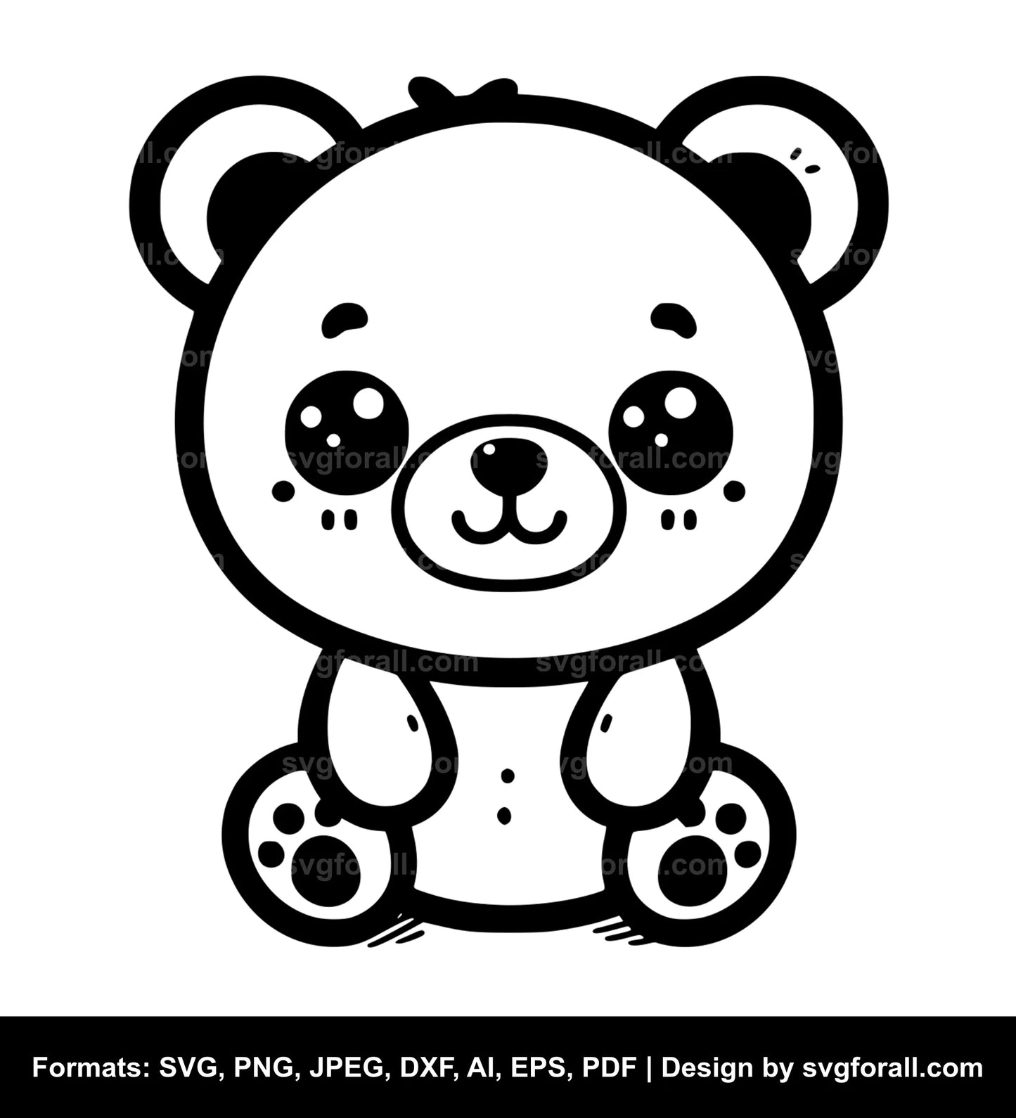 Cute Teddy Bear Black SVG