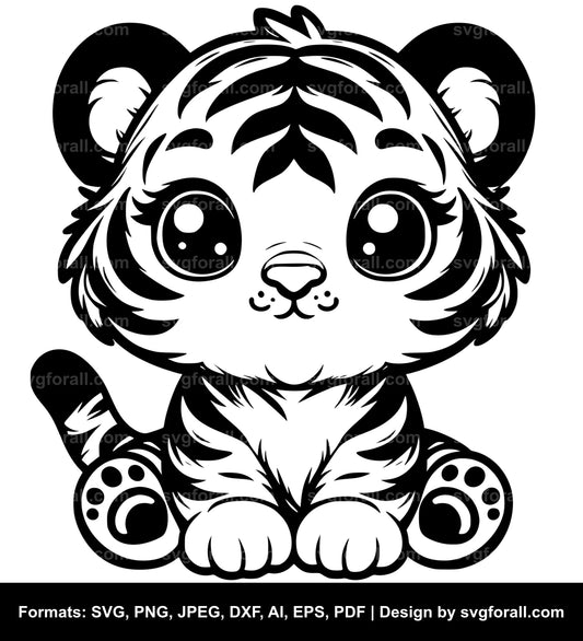 Cute Tiger Black SVG