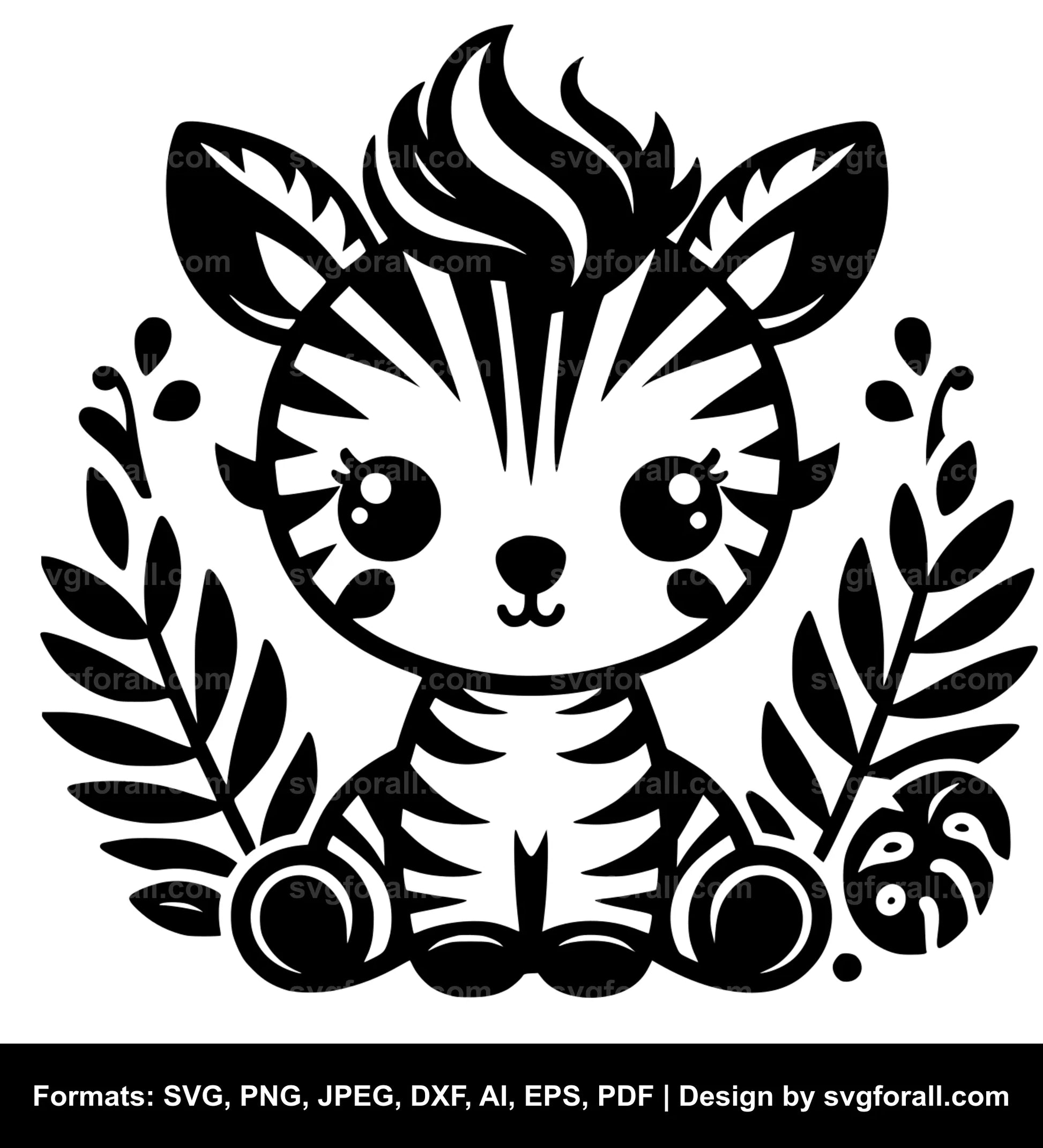 Cute Zebra Black SVG