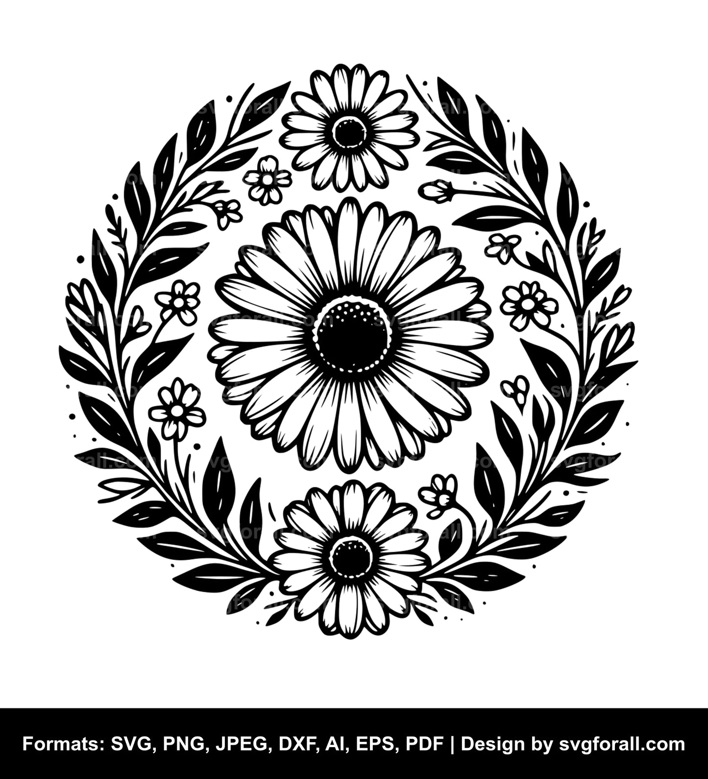 Daisy Wreath Black SVG