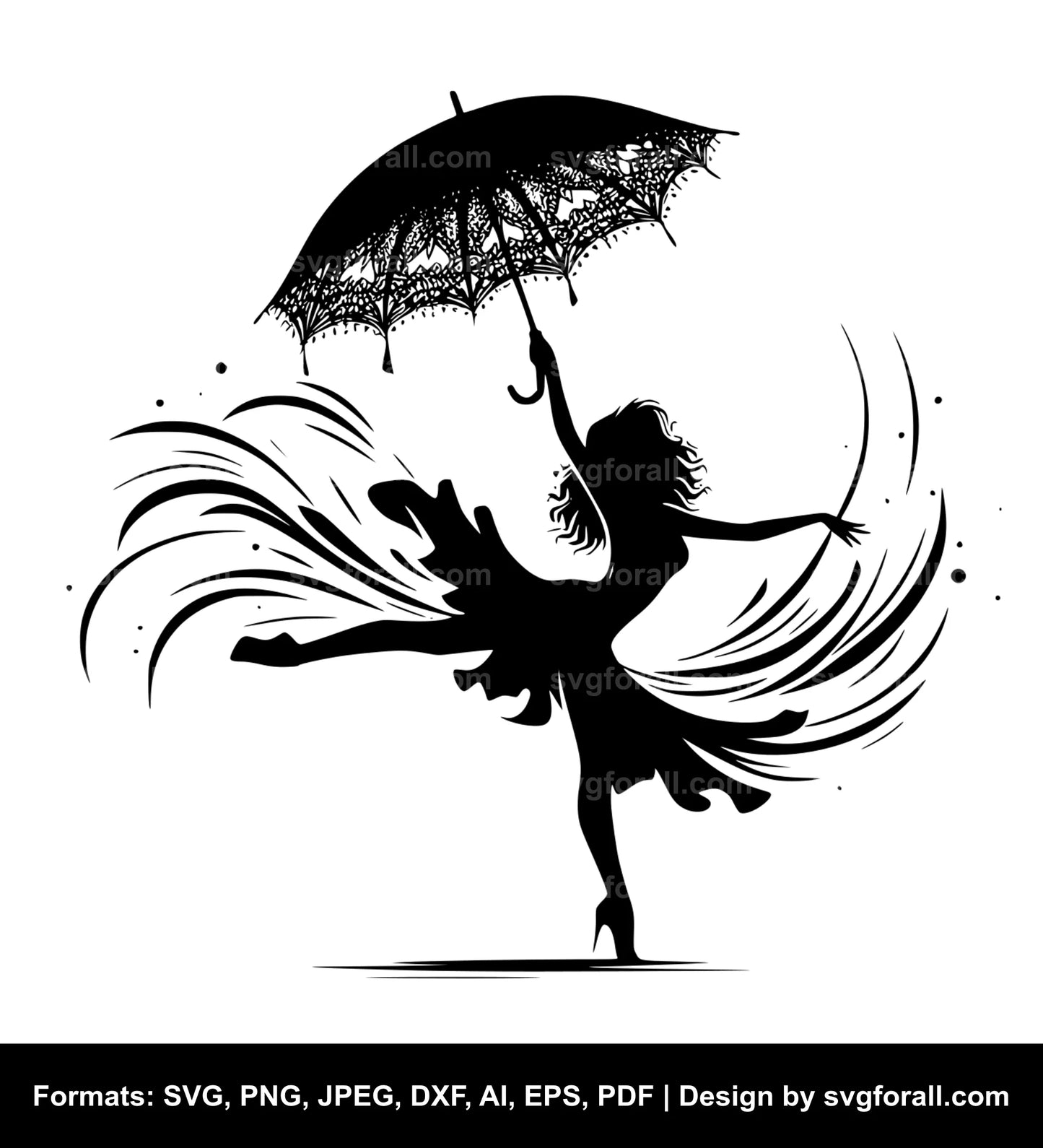 Dancer With Umbrella Black SVG