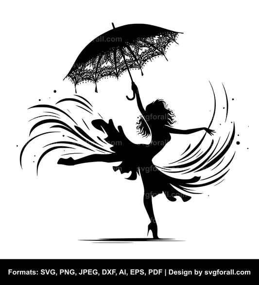 Dancer With Umbrella Black SVG