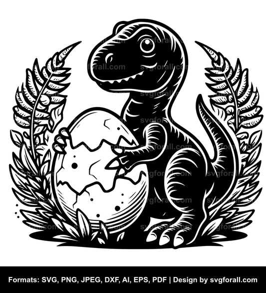 Dinosaur Holding Egg Black SVG