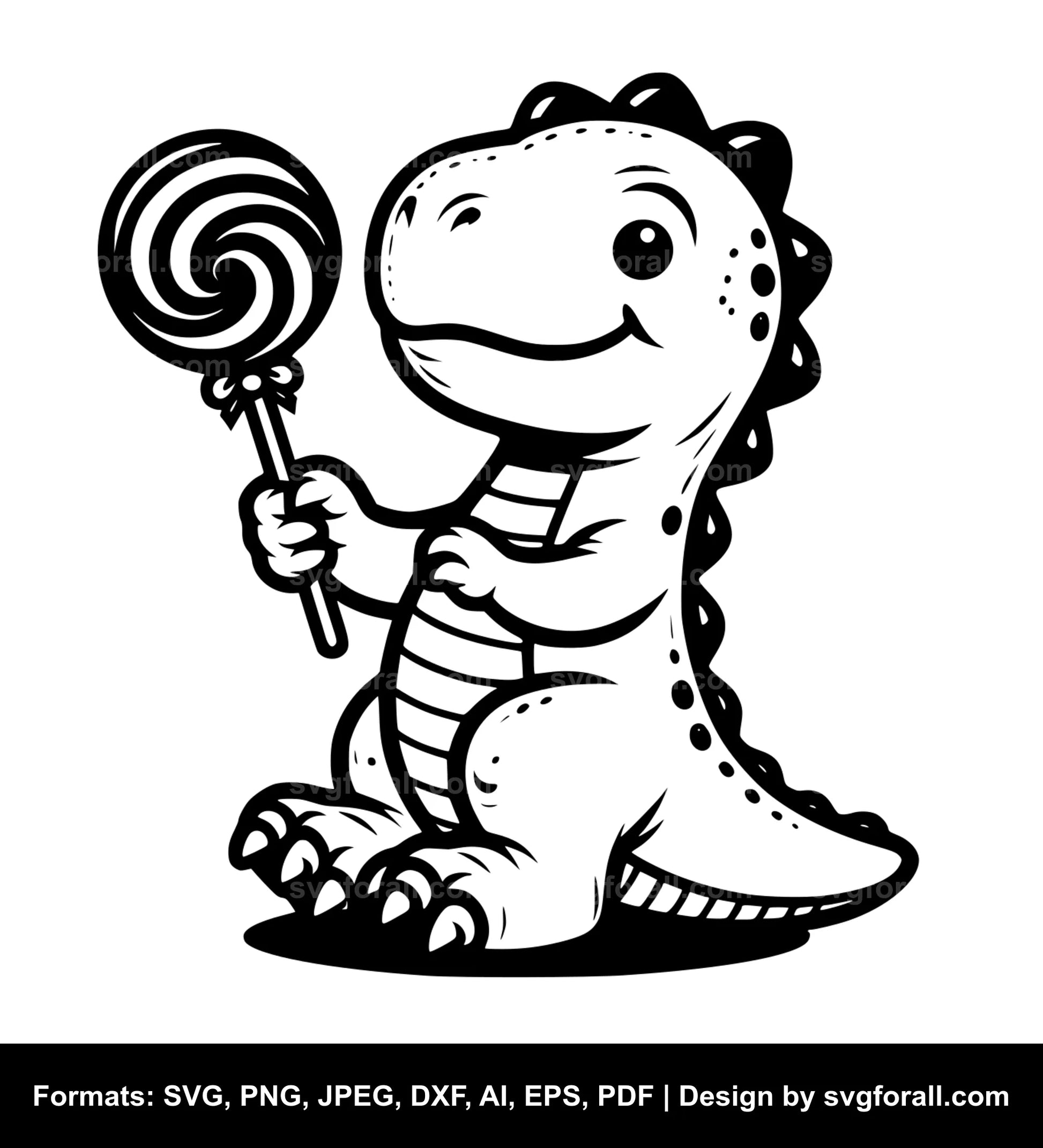 Dinosaur Holding Lollipop Black SVG