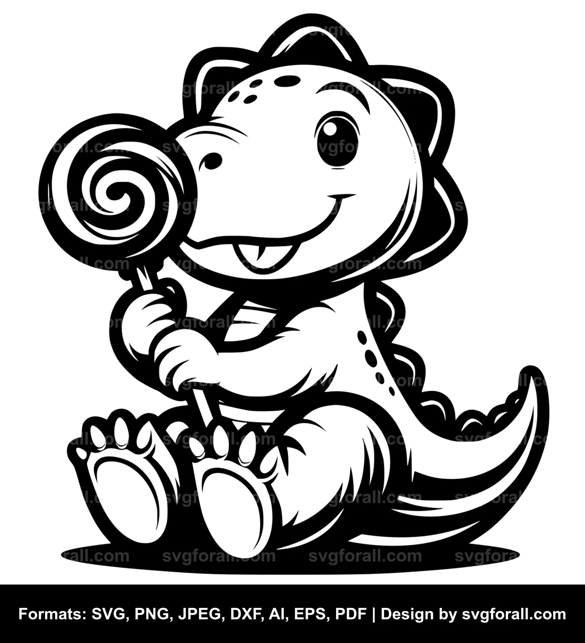 Dinosaur Holding Lollipop SVG