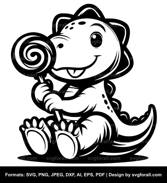 Dinosaur Holding Lollipop SVG