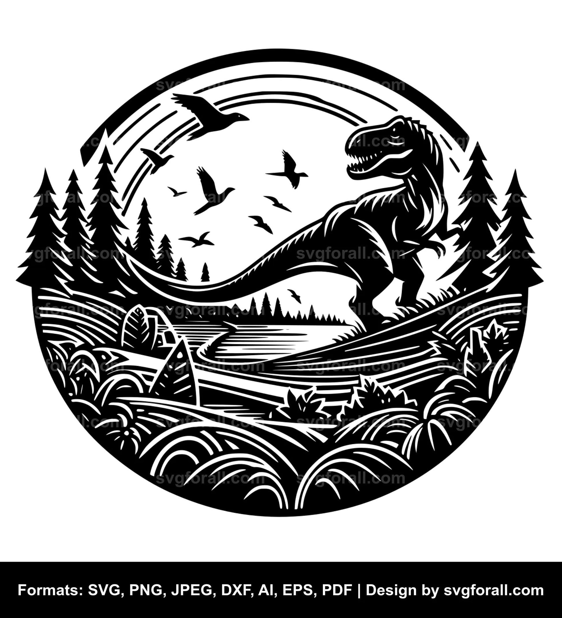 Dinosaur Landscape Black SVG