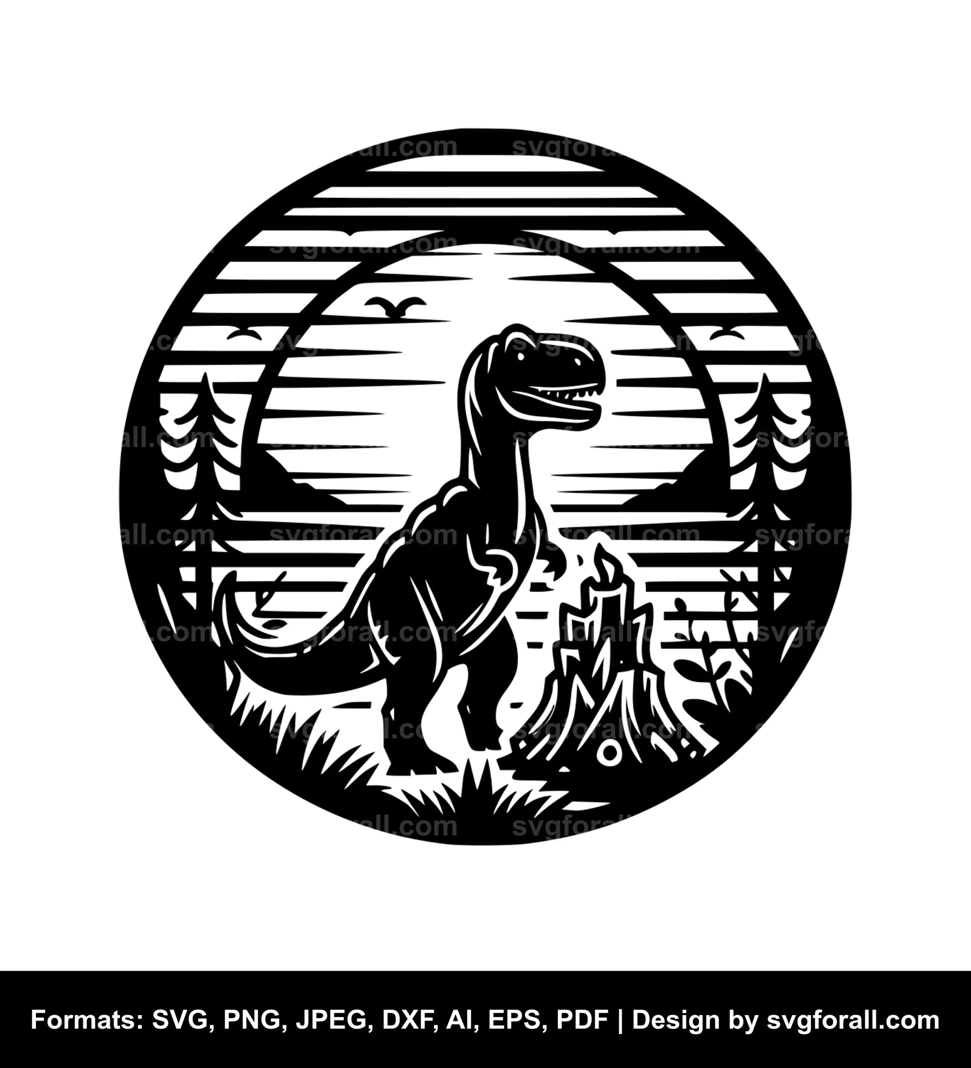 Dinosaur Sunset Black SVG