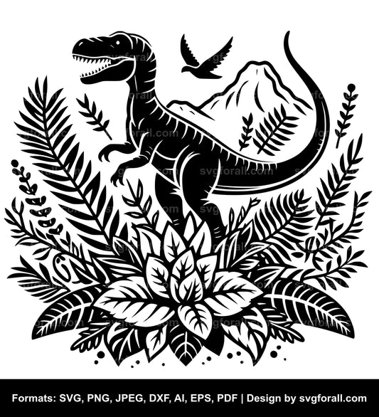 Dinosaur With Plants Black SVG