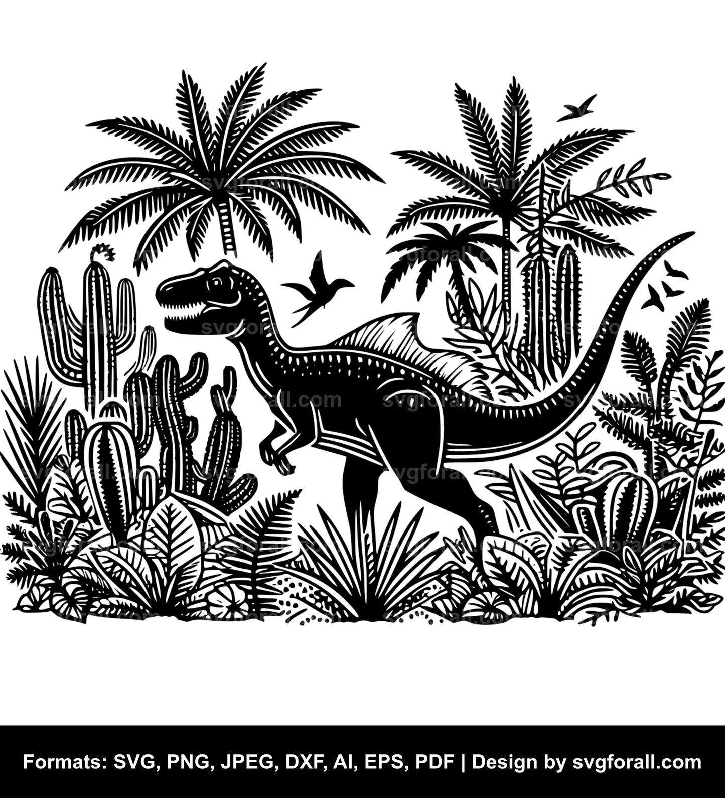 Dinosaur With Plants Clipart SVG