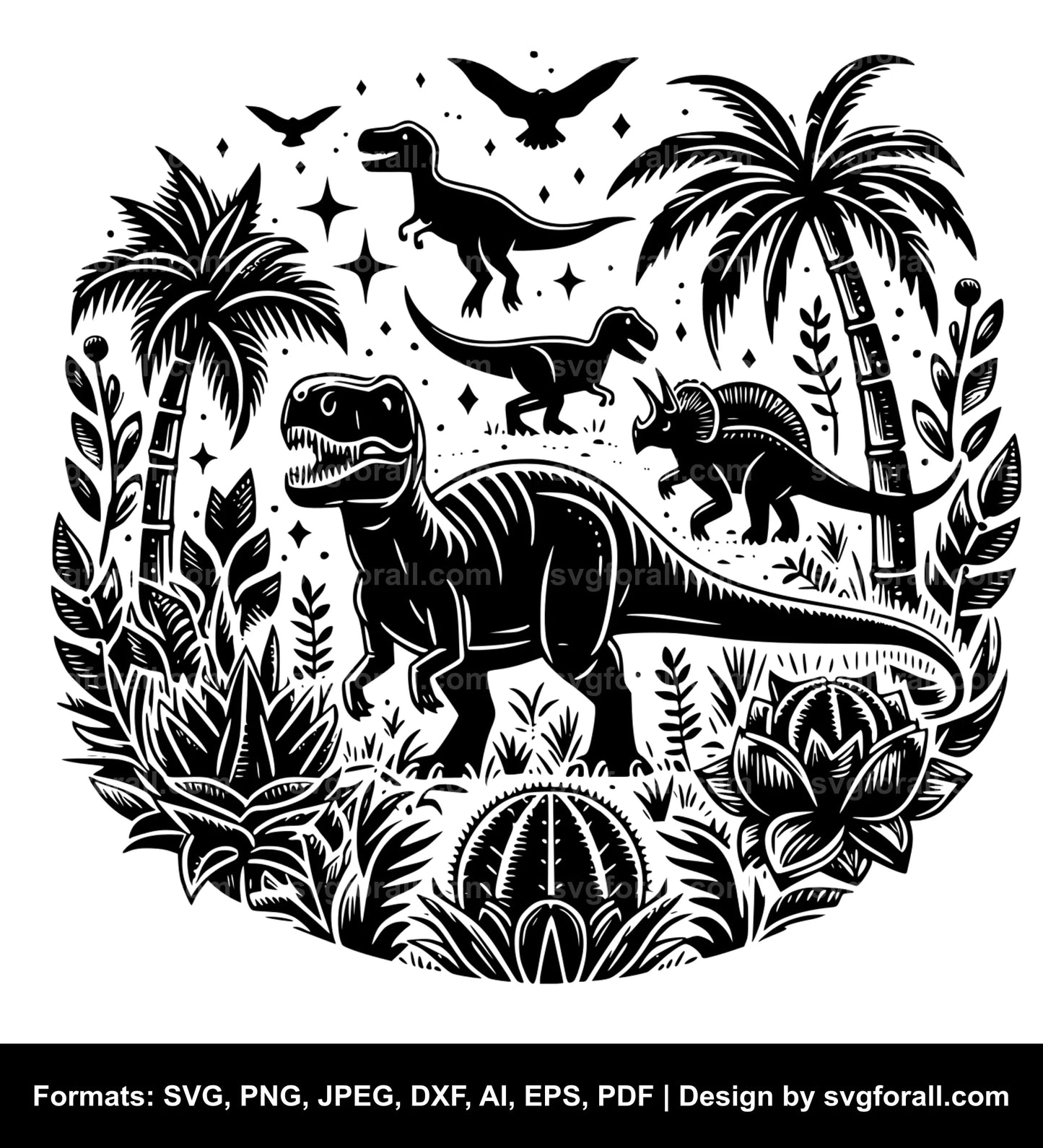 Dinosaur With Plants Cricut SVG