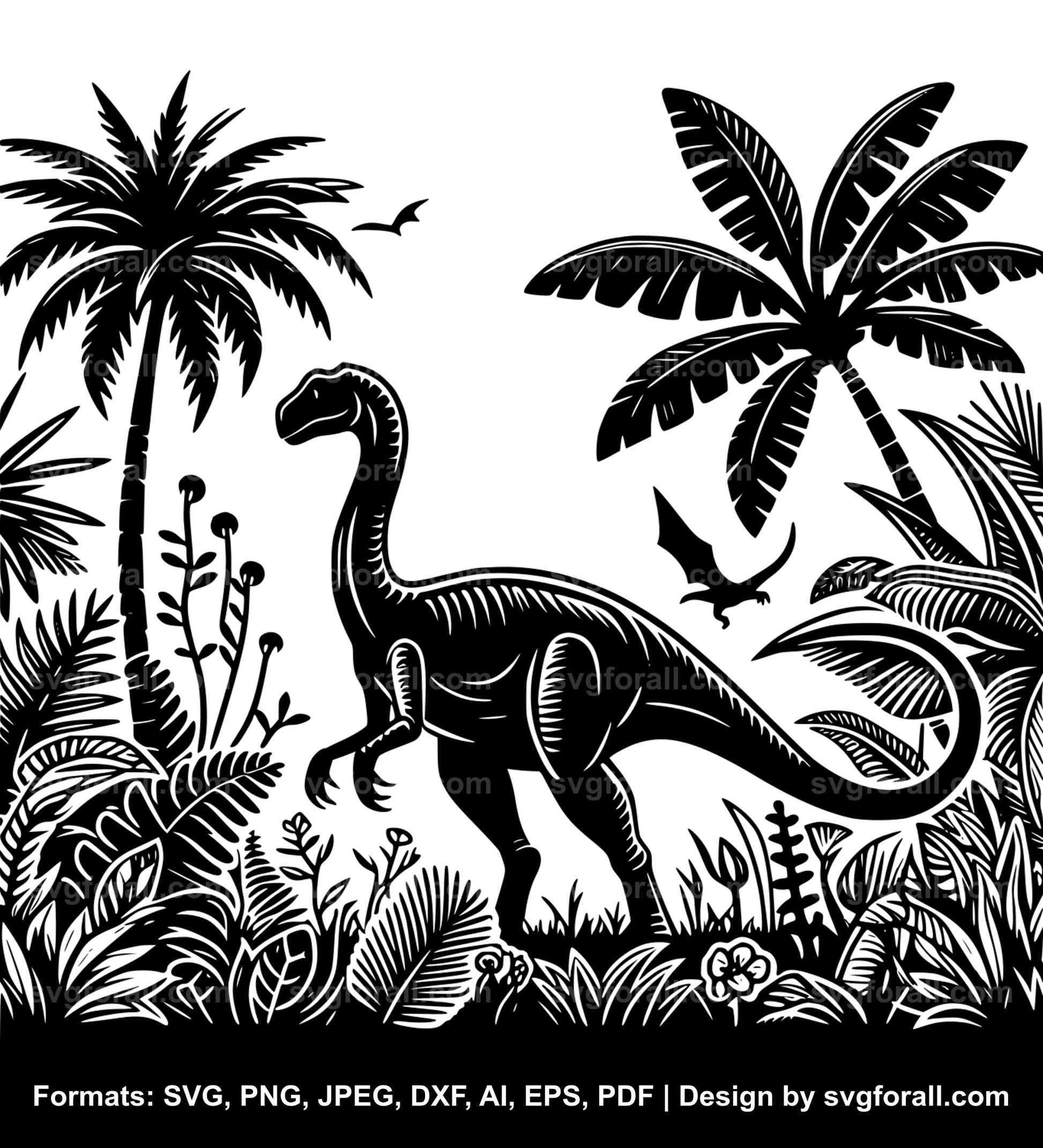 Dinosaur With Plants SVG