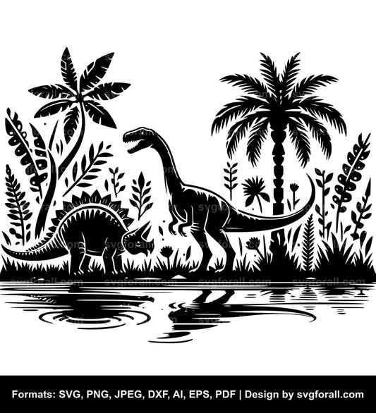 Dinosaur With Plants SVG Clipart