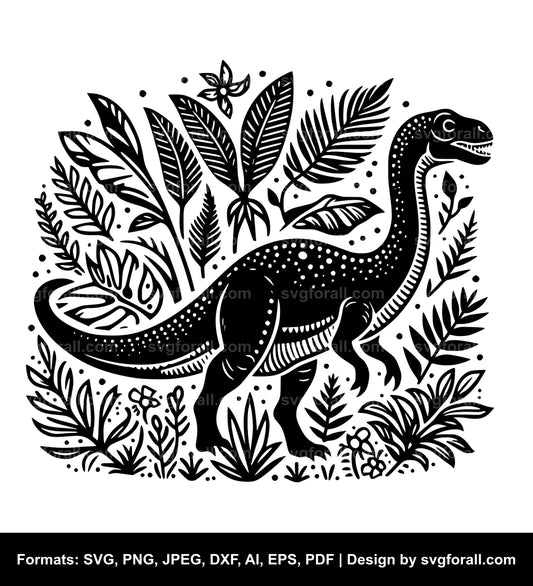 Dinosaur With Plants SVG Design