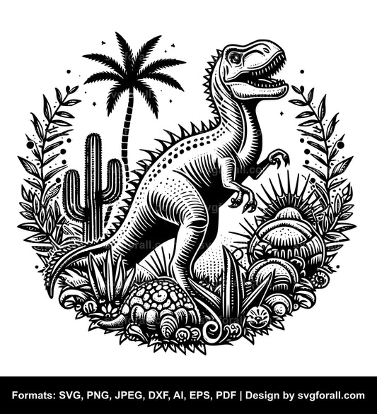 Dinosaur With Plants SVG Vector