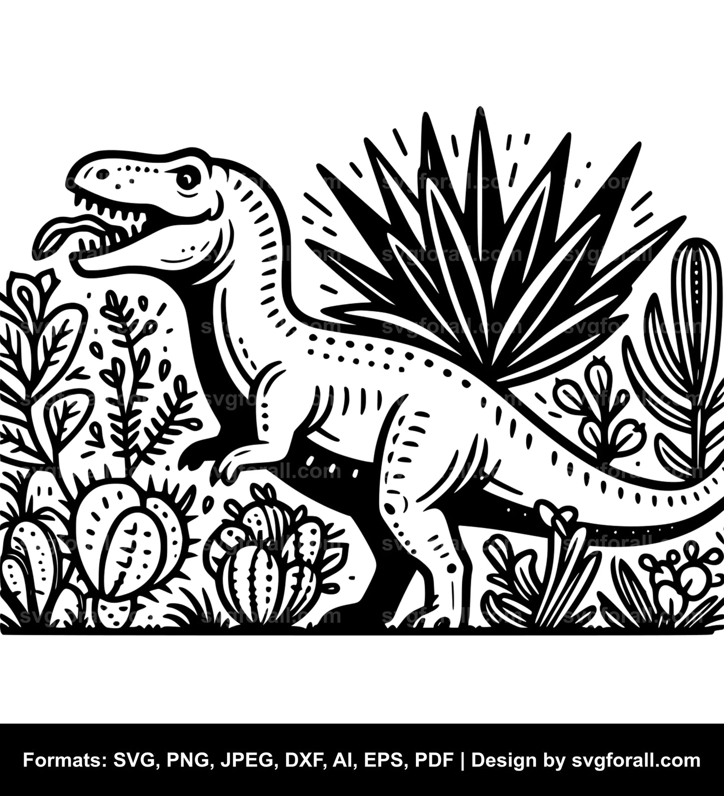 Dinosaur With Plants Vector SVG