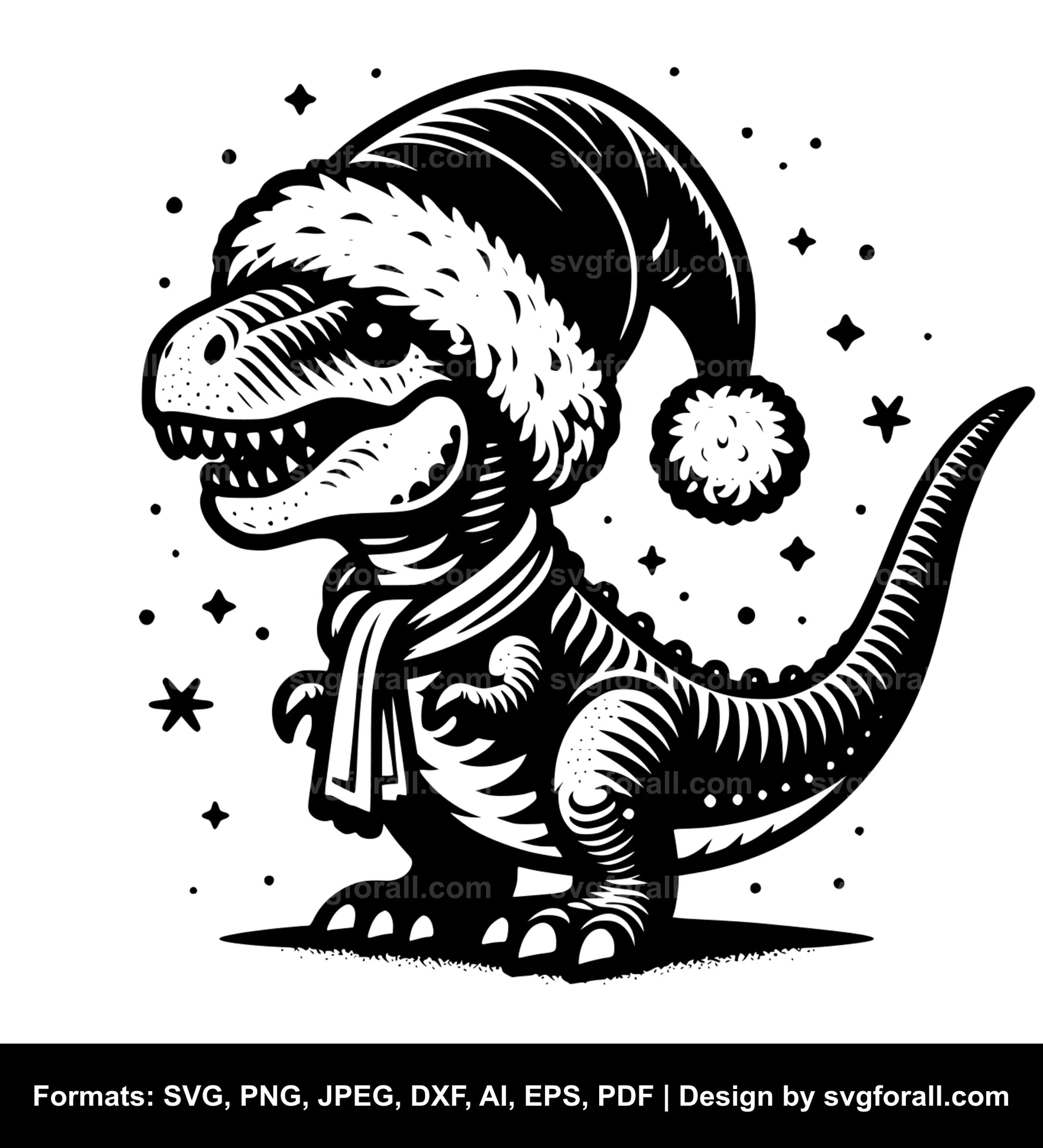 Dinosaur With Santa Hat SVG PNG