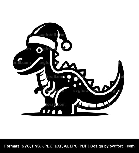 Dinosaur With Santa Hat SVG Vector