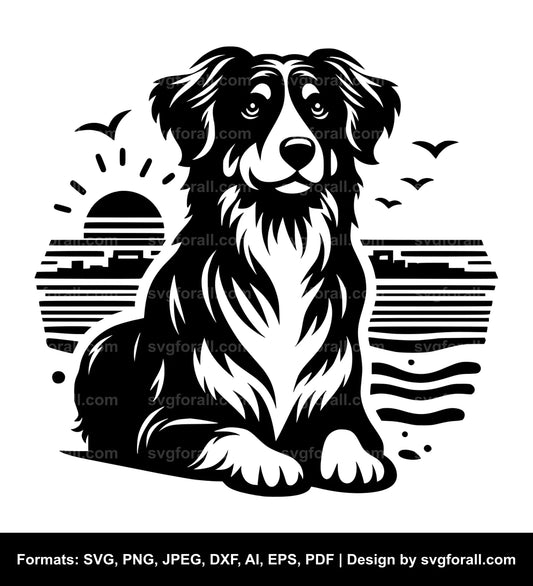 Dog On Beach Black SVG