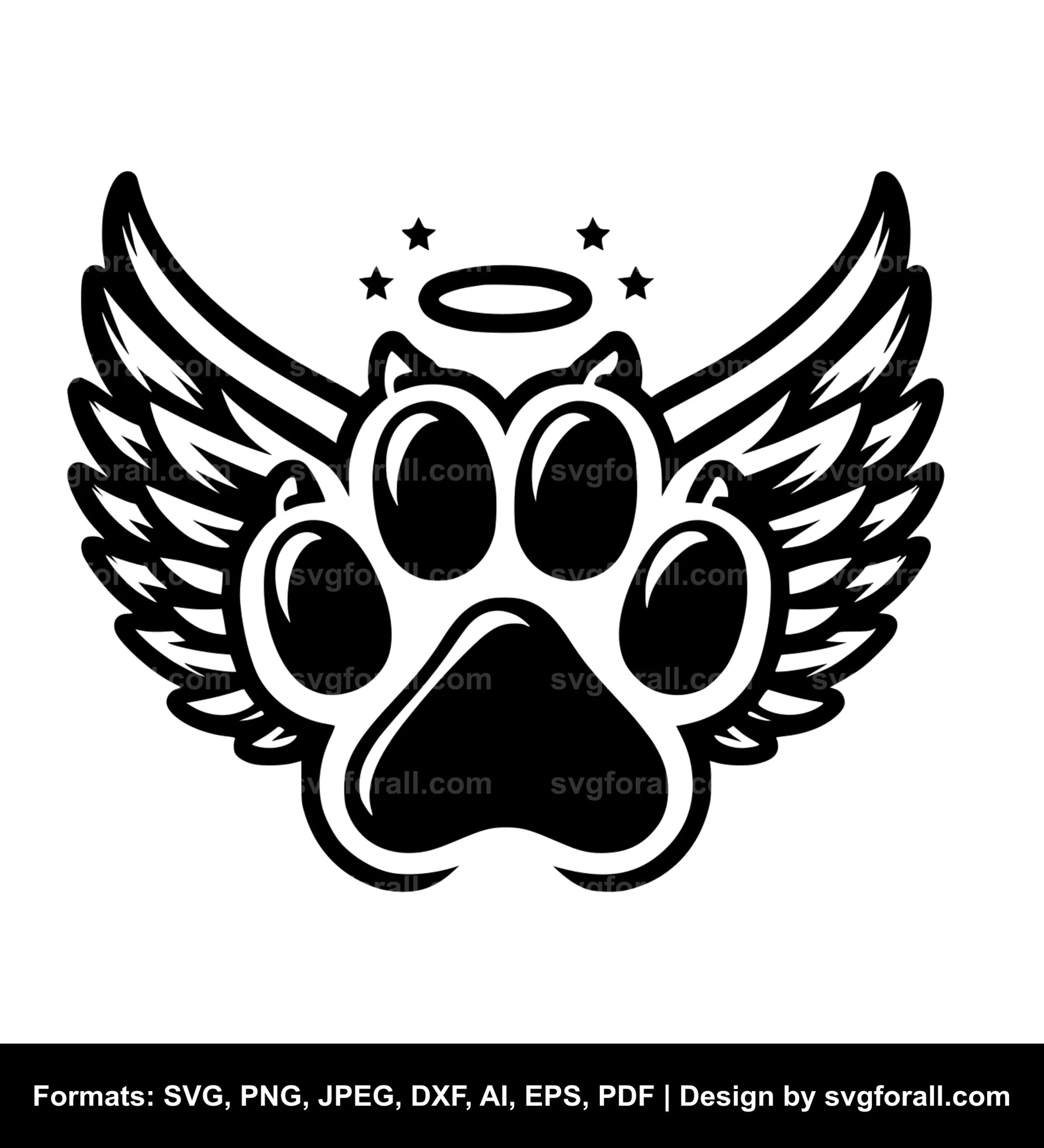 Dog Paw With Wings Black SVG