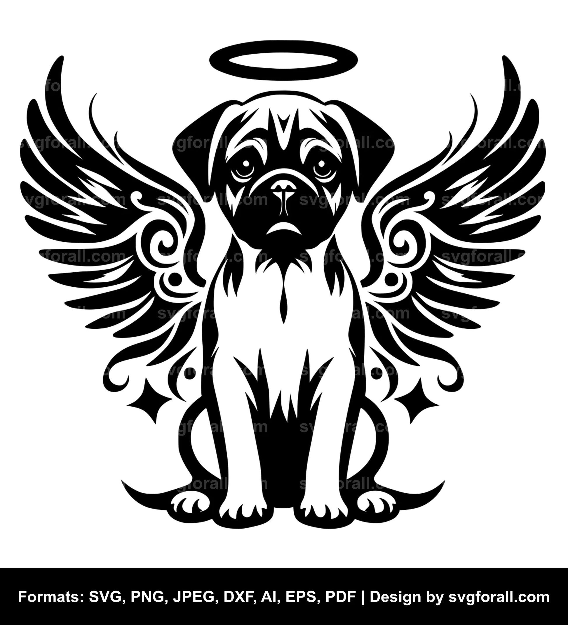 Dog With Angel Wings Black SVG