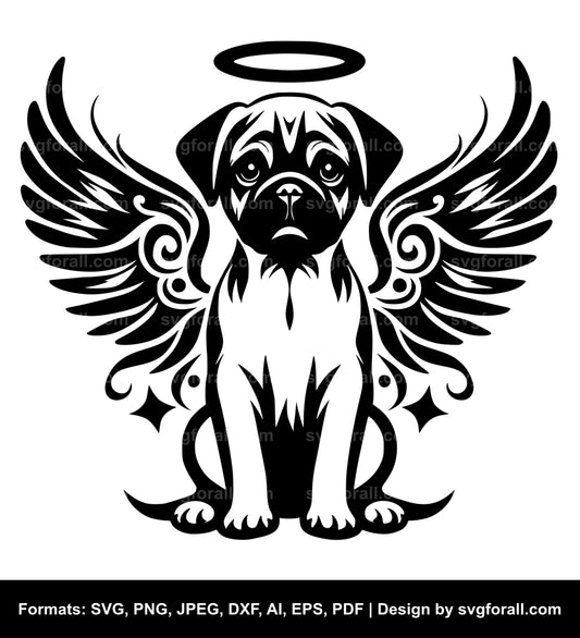 Dog With Angel Wings Black SVG