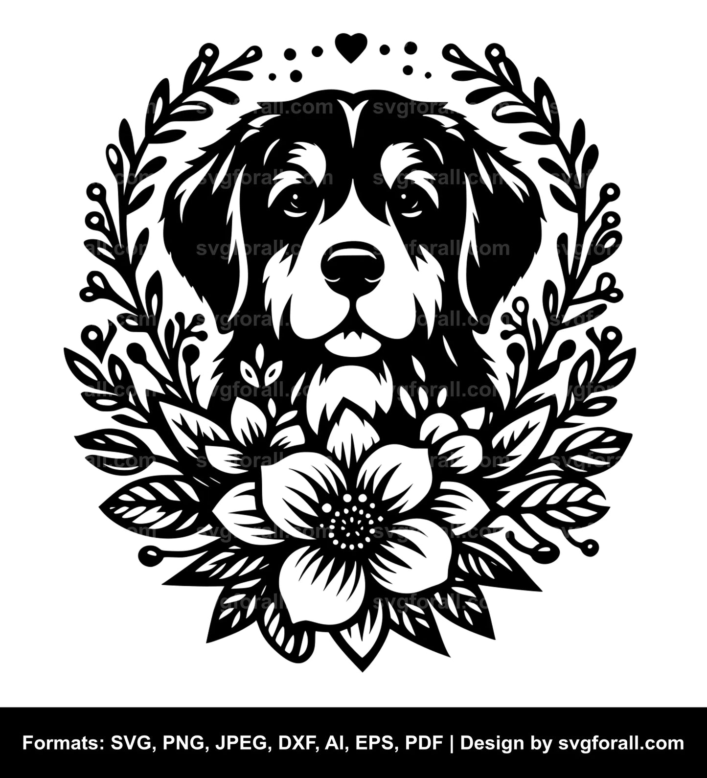 Dog With Flowers SVG Design