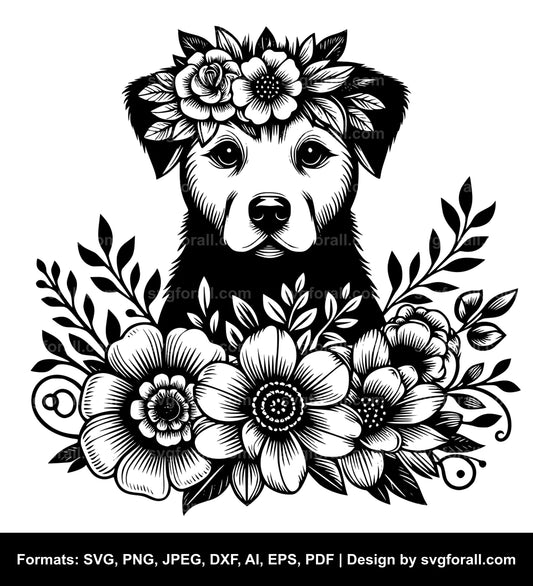 Dog With Flowers SVG File