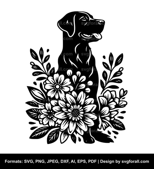 Dog With Flowers SVG Vector