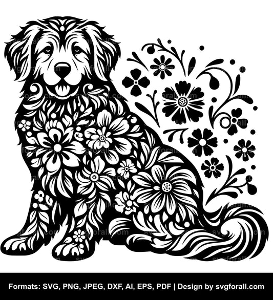 Dog With Flowers Vector SVG