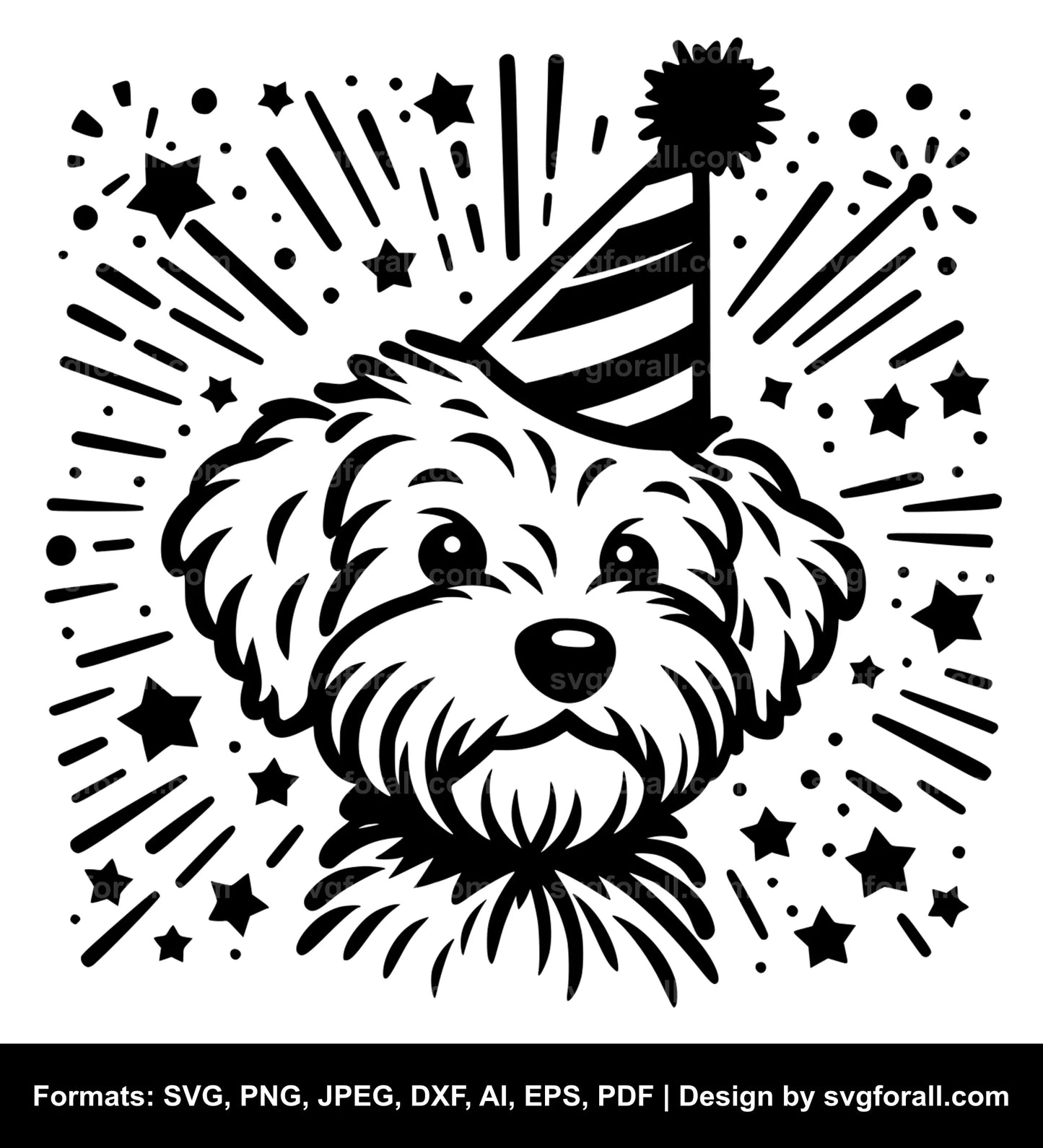 Dog With Party Hat Black SVG