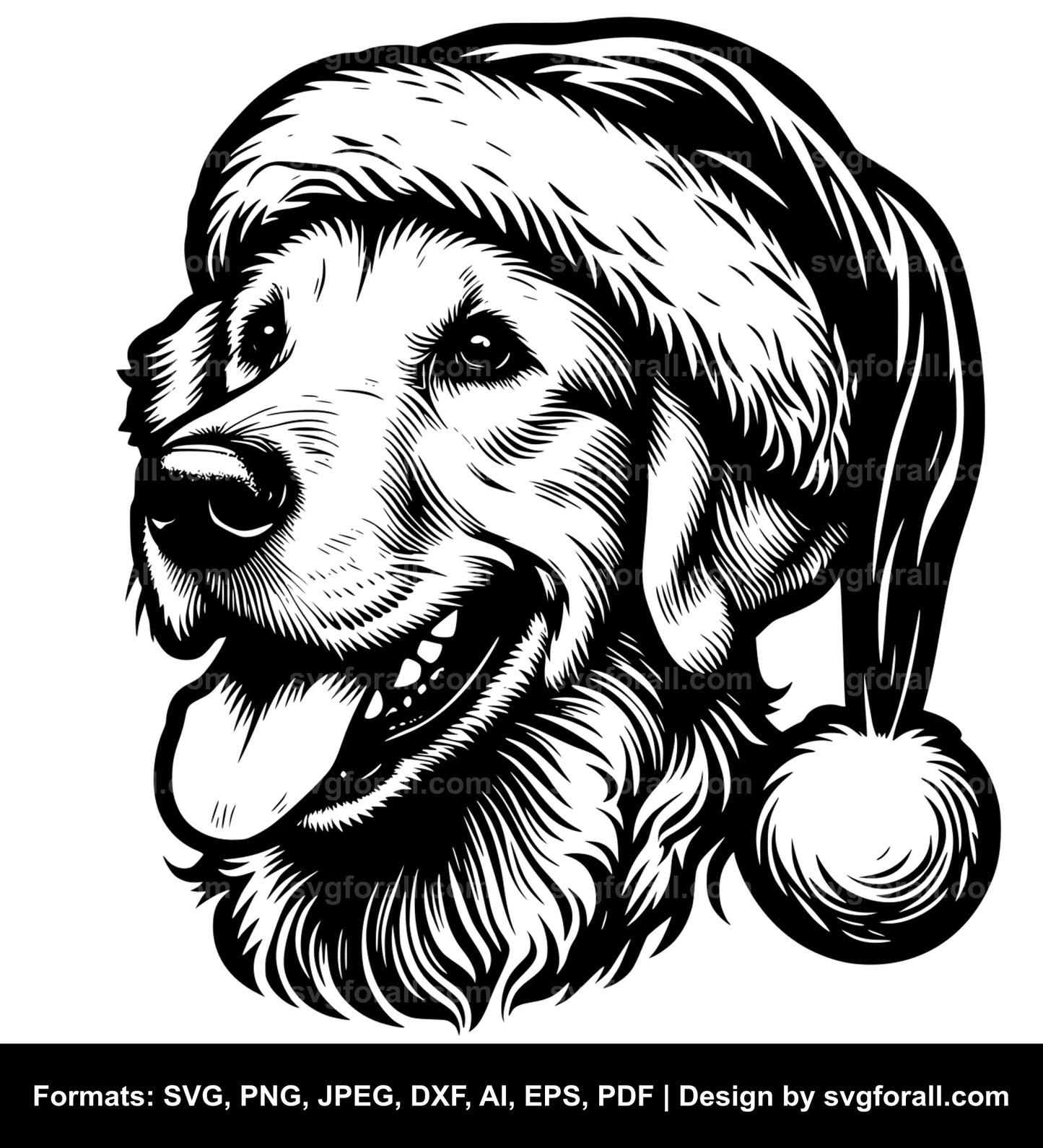 Dog With Santa Hat Black SVG