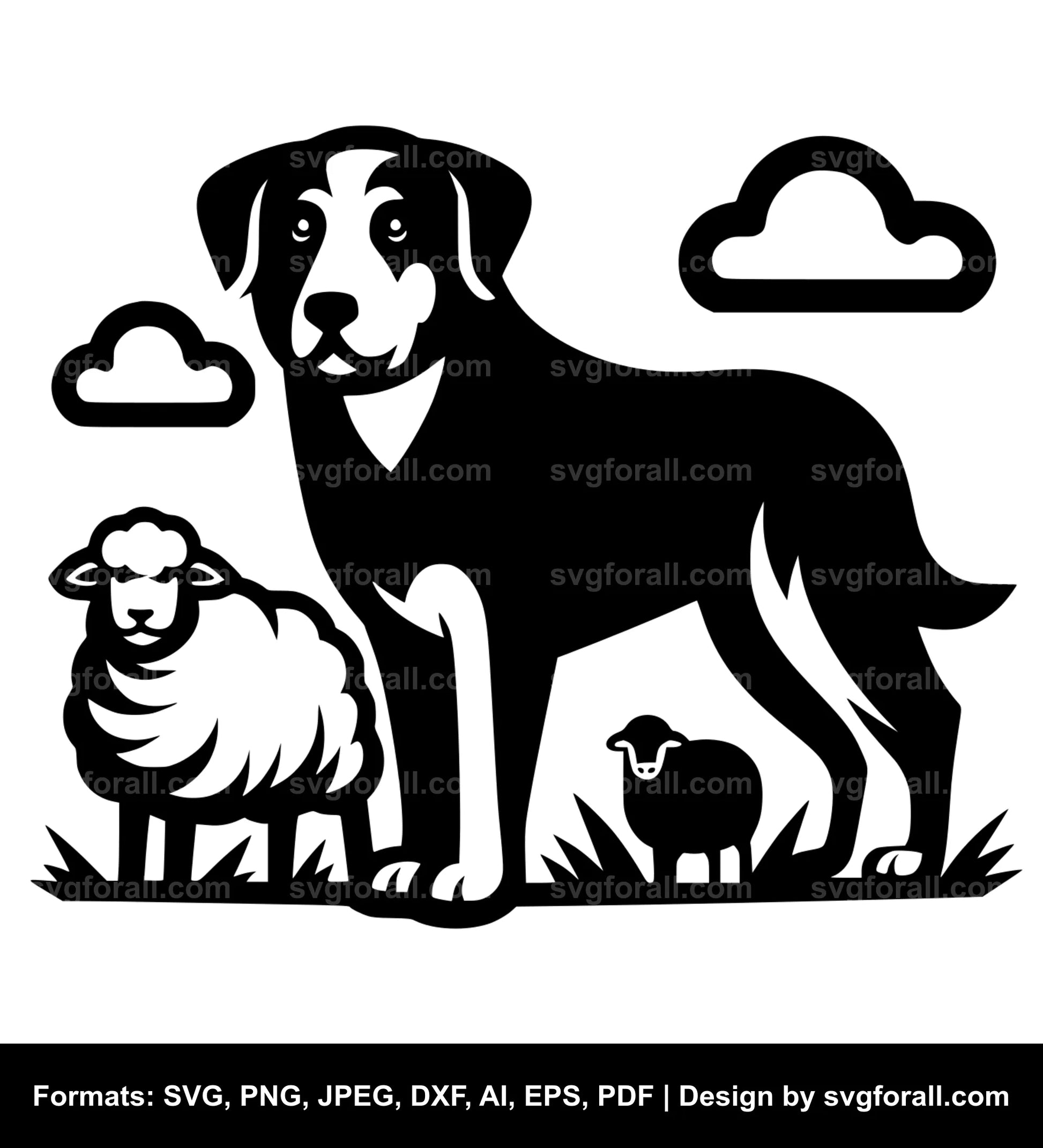 Dog With Sheep SVG Vector