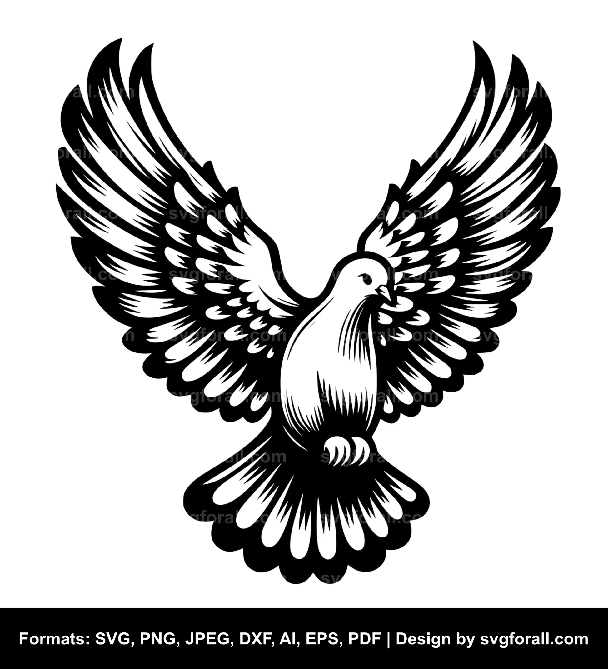 Dove Bird Flying Black SVG