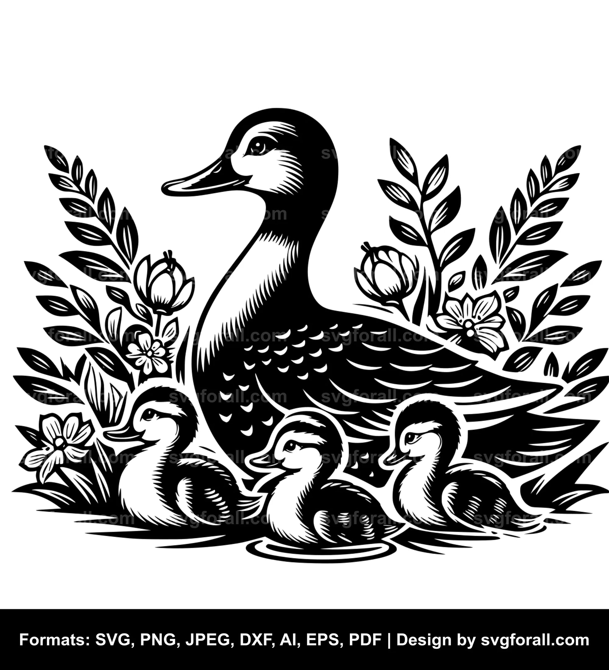 Duck Family Black SVG