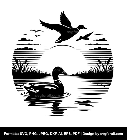 Duck Sunset Black SVG