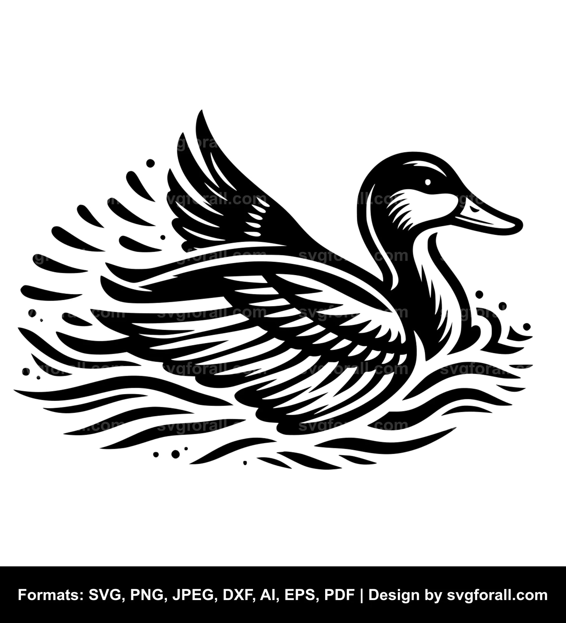 Duck Swimming Black SVG