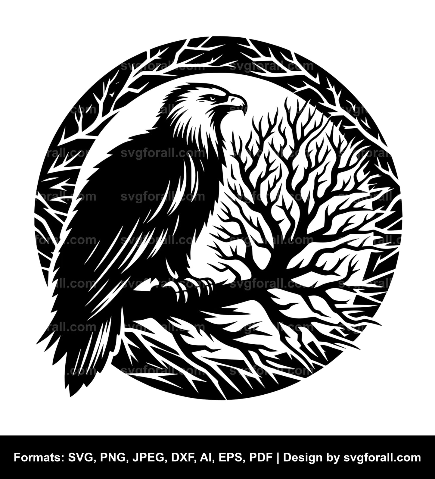 Eagle In Tree Black SVG