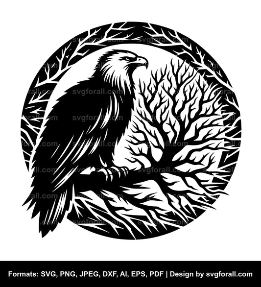 Eagle In Tree Black SVG