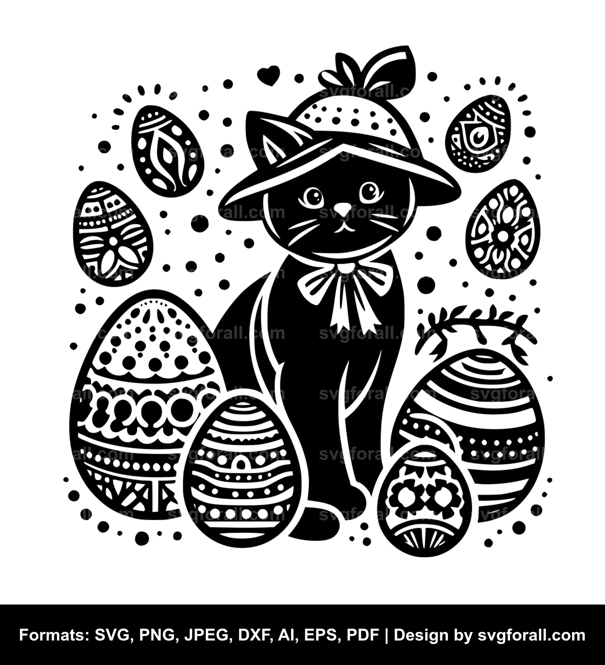 Easter Cat Black SVG