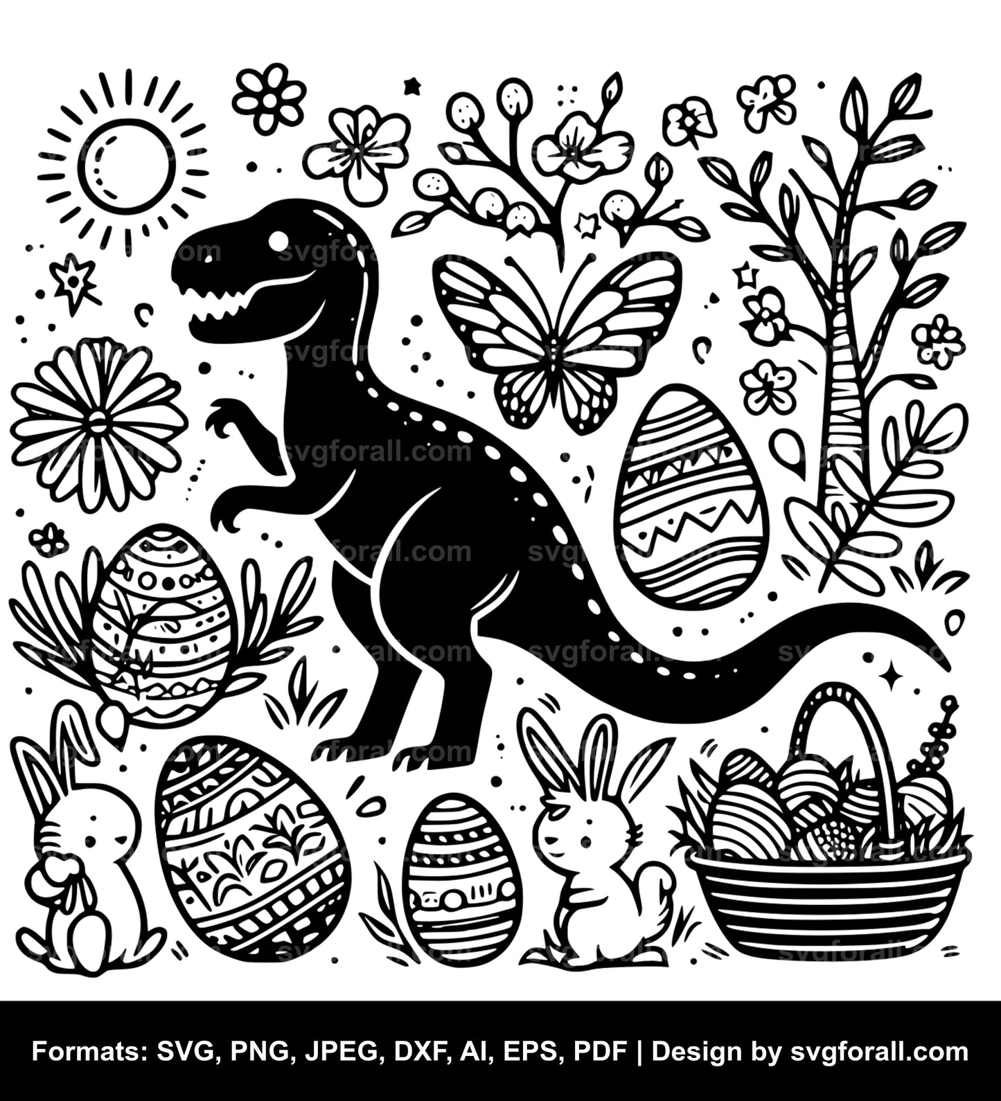 Easter Dinosaur Black SVG