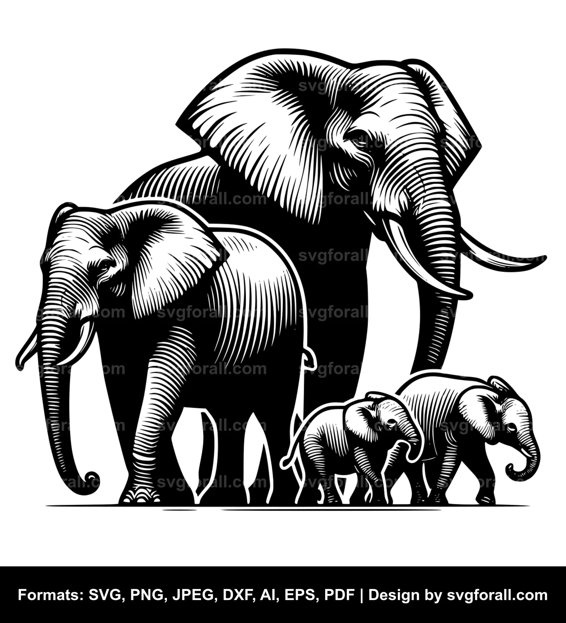 Elephant Family Black SVG