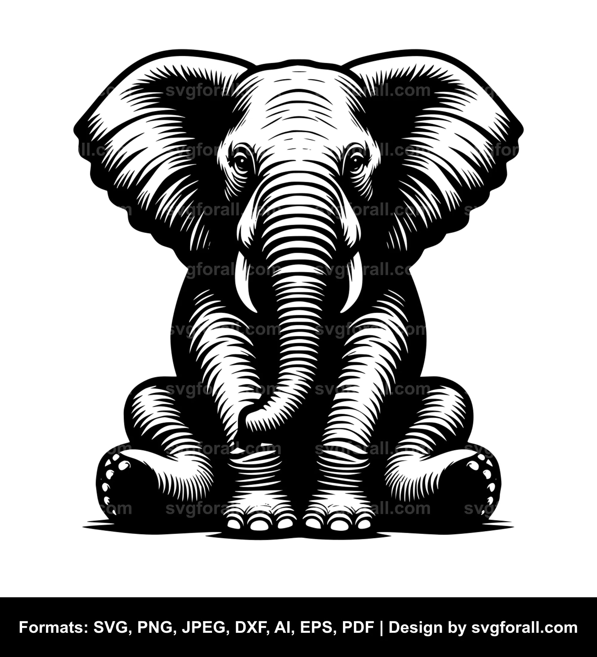 Elephant Sitting Black SVG