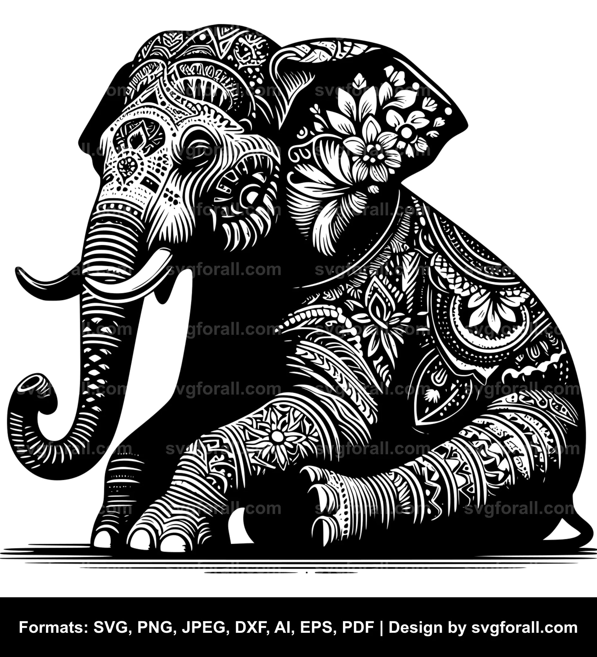 Elephant Sitting SVG Design