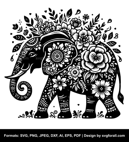 Elephant With Flowers Cricut SVG