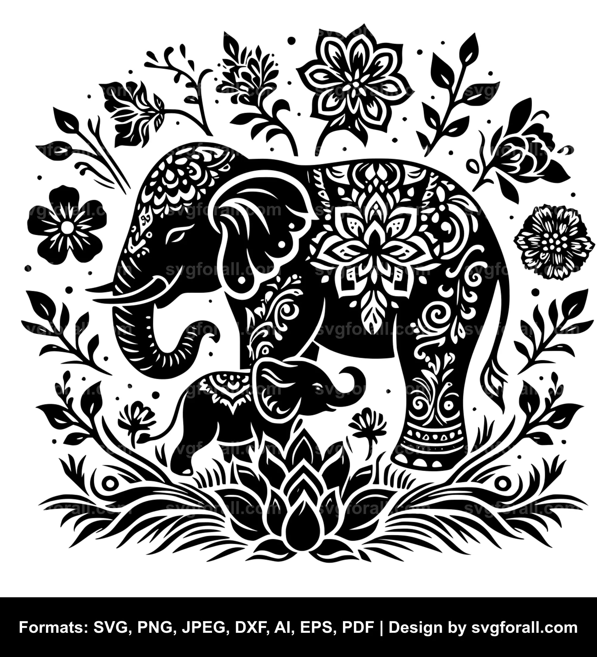 Elephant With Flowers SVG